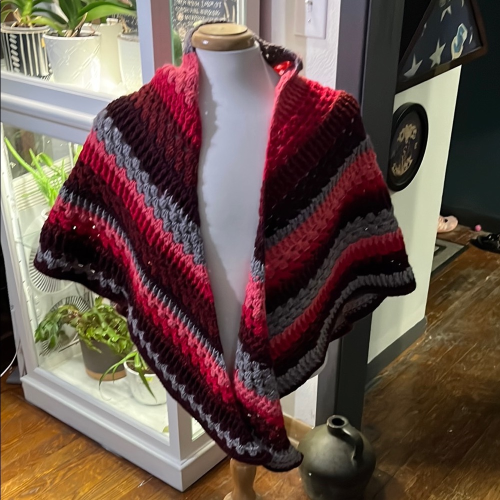 Striped Knit Shawl in Pink and Gray